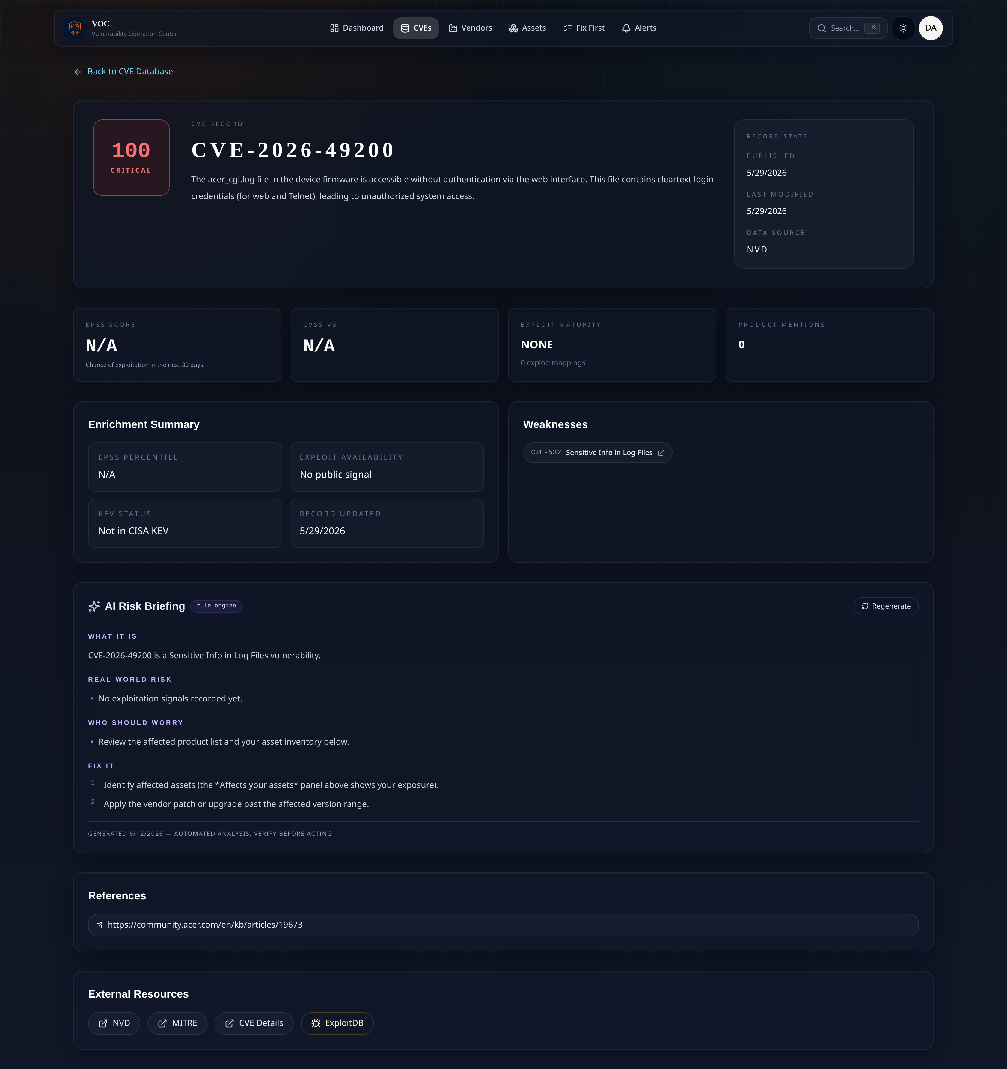 CVE detail with AI briefing